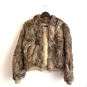 Vintage Brown Rabbit Fur Bomber Jacket by Dino Ricco - Size M